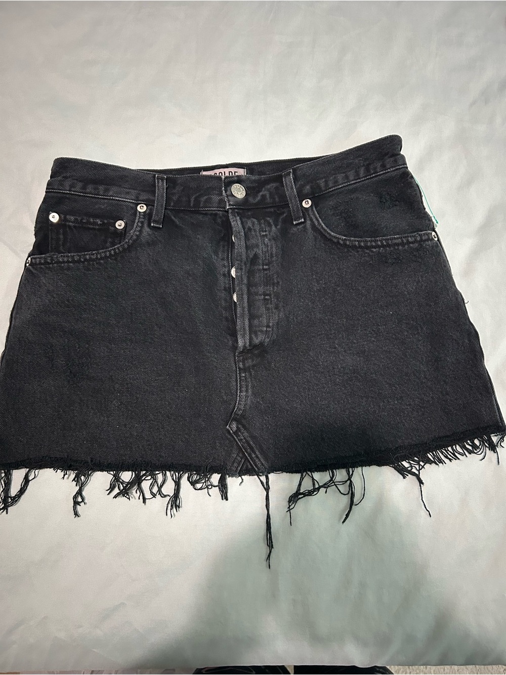 Agolde Black Denim Mini Skirt with Branded Waistband